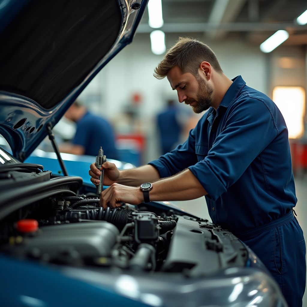 Mechanik opravující motor automobilu